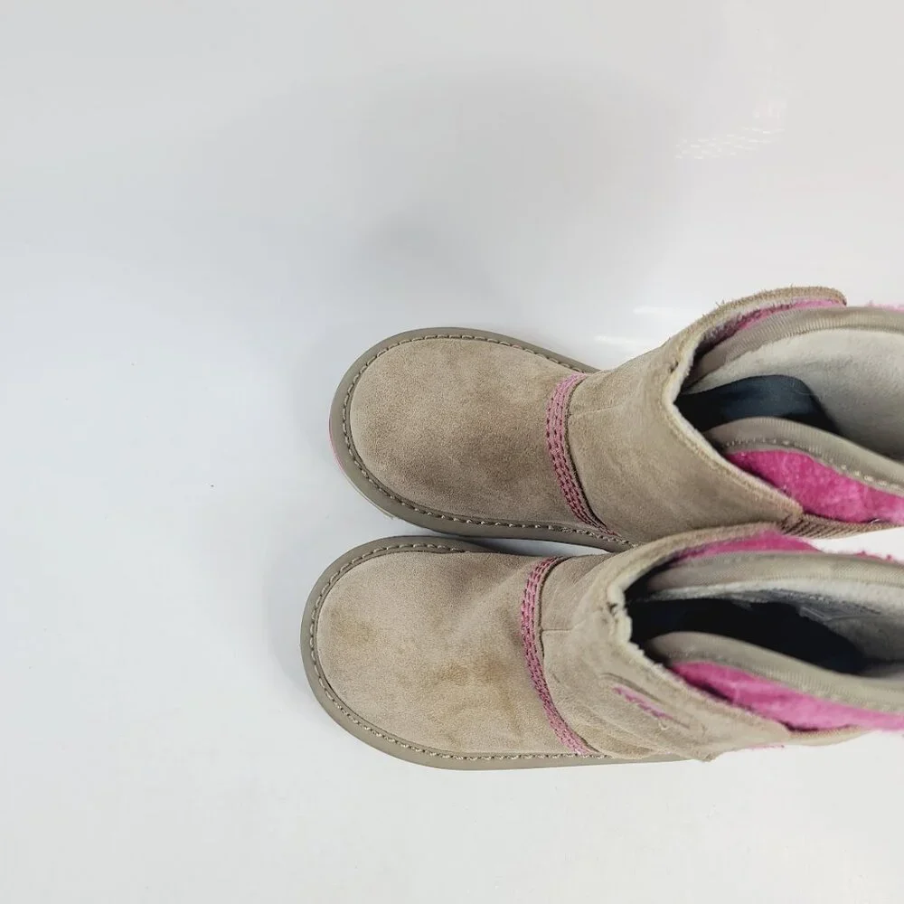 Sorel Girl's Tan Pink Newbie Short Leather Ankle Winter Snow Boots‎ Size 9